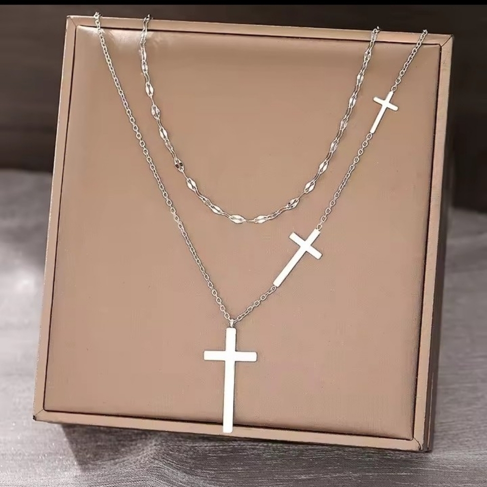 Silver Cross‎ Necklace Women's Stainless Steel New F81
